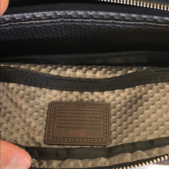 Tumi grey canvas brown leather laptop travel bag Bags